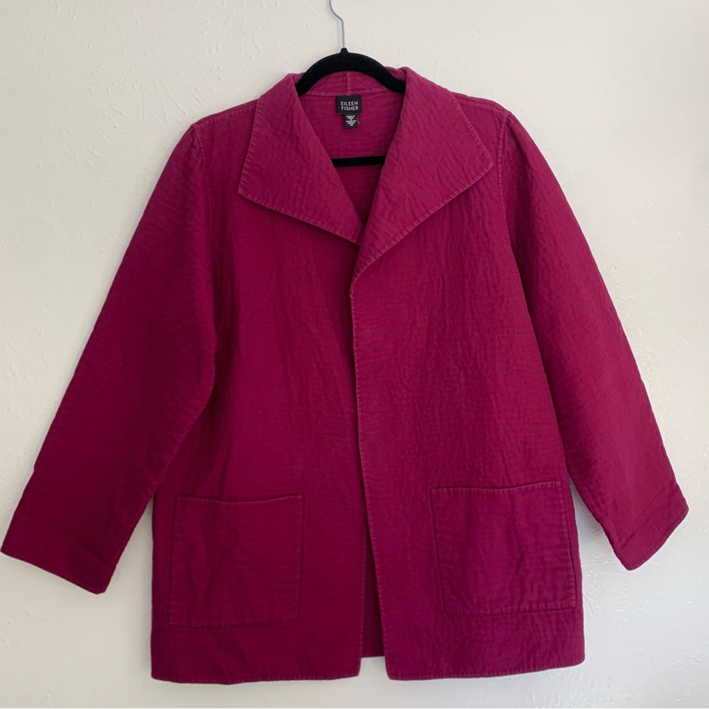 Eileen Fisher Purple Cotton Twill Minimalist Work Casual Gauzy Jacket Sz Medium